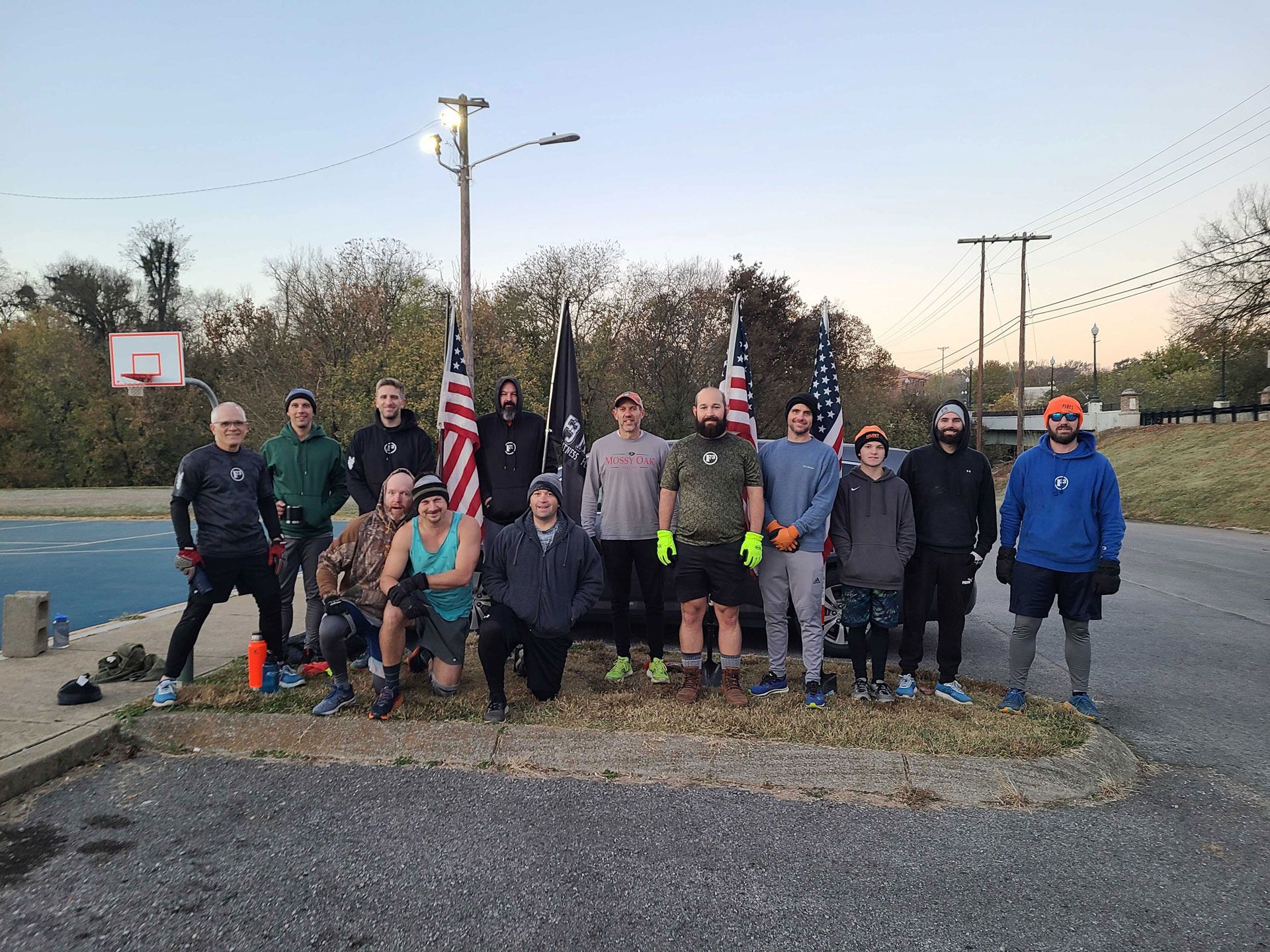 Group of men exercising outdoors at F3 workout